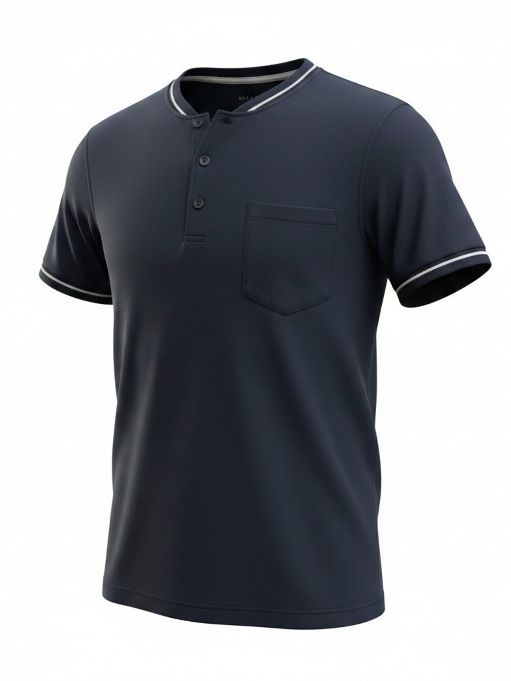 H&M Men's Navy Short-Sleeve Henley Polo with White Trim